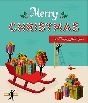 EPS 해외이미지 직업 디자인 컨셉 크리스마스 일러스트 캘리그라피 텍스트 성공 협력 크리스마스카드 함께함 사람 사람없음 장식 컬러풀 산타클로스 활발 축하 계획 썰매 예술가 혁명 해외202004 해외일러스트 기념일 컬러 카드_감사 파일형식 벡터