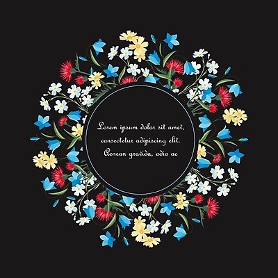 EPS 해외이미지 식물 무료이미지 꽃 백그라운드 잎 일러스트 프레임 사람없음 컬러풀 검은색 화환 꽃프레임 프레임일러스트 해외202004 해외일러스트 컬러 파일형식 벡터
