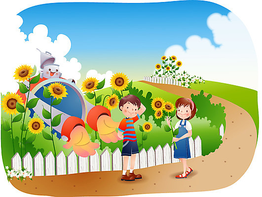 EPS 주간 계절 공원 공공시설 여자 어린이교육 교육 남자 꽃 길 어린이 시계 프로포즈 일러스트 응원 상상 방학 해바라기 여름방학 사람 야외 두명 여름 친구 울타리 로봇 어린이만 국내일러스트 자연요소 식물 관계 휴가 담장 시설 파일형식 벡터 여름_계절