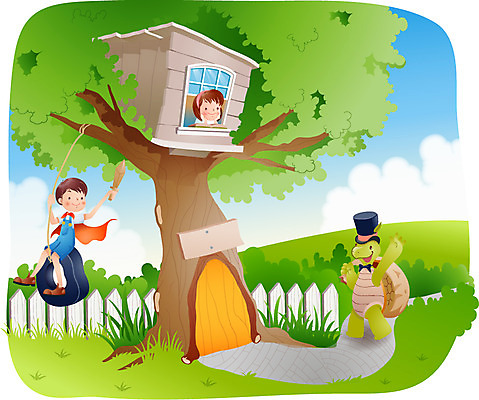 EPS 주간 나무 계절 여자 어린이교육 교육 남자 어린이 일러스트 상상 방학 주택 여름방학 사람 야외 두명 여름 친구 거북이 그네 어린이만 국내일러스트 자연요소 식물 관계 파충류 휴가 건물 파일형식 벡터 여름_계절