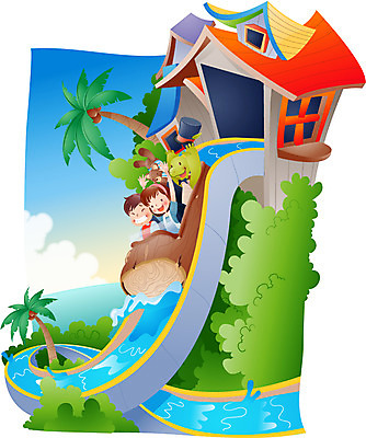 EPS 주간 계절 여자 어린이교육 교육 남자 어린이 일러스트 상상 물놀이 방학 여름방학 사람 야외 두명 여름 야자수 곰인형 거북이 미끄럼틀 어린이만 국내일러스트 자연요소 나무 인형 파충류 놀이 휴가 놀이기구 파일형식 벡터 여름_계절