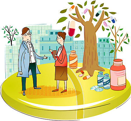 EPS 나무 여자 남자 일러스트 의학 청진기 사람 성인 두명 건물 치료 알약 약 환자 의사 가운 의사가운 질병 물약 성인만 국내일러스트 식물 건축물 옷 의료기기 의료진 파일형식 벡터