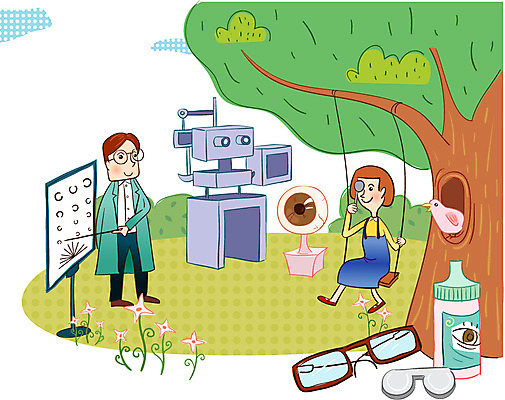 EPS 주간 나무 여자 남자 안경 일러스트 의학 의료기기 조류 사람 성인 야외 두명 치료 환자 의사 질병 그네 안과 시력검사 렌즈세척액 시력검사표 식염수 안과용의료기구 콘택트렌즈 성인만 국내일러스트 자연요소 식물 동물 잡화 병원 의료진 의료용품 검사_조사 파일형식 벡터