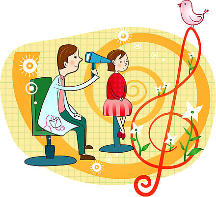 EPS 여자 남자 꽃 어린이 의자 일러스트 의학 청진기 조류 병원 사람 소녀 두명 치료 진료 환자 의사 가운 의사가운 높은음자리표 질병 이비인후과 어린이만 국내일러스트 식물 동물 옷 가구 음표 의료기기 의료진 파일형식 벡터