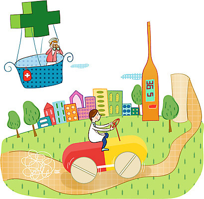 EPS 주간 나무 남자 일러스트 의학 자동차 사람 야외 두명 건물 치료 알약 약 망원경 의사 기구 열기구 질병 온도계 체온계 붕대 남자만 국내일러스트 자연요소 식물 건축물 육상교통 항공교통 의료진 파일형식 벡터