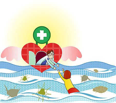 EPS 여자 남자 바다 날개 일러스트 의학 세포 병원 사람 두명 치료 환자 의사 구출 질병 암 국내일러스트 의료진 도움 파일형식 벡터