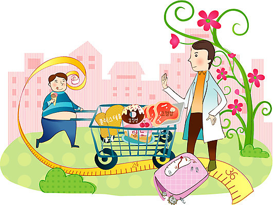 남자 일러스트 줄자 사람 치료 케이크 카트 환자 의사 도넛 질병 비만 체중계 남자만 국내일러스트 의학 디저트 자 의료진 몸매