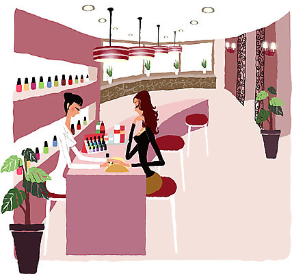 EPS 우먼라이프 라이프스타일 웰빙 여자 화분 의자 일러스트 탁자 전등 실내 사람 두명 라이프 생활 뷰티 상점 손톱관리 네일아트 매니큐어 모던라이프 네일샵 여자만 국내일러스트 가구 조명 내부 화장품 파일형식 벡터