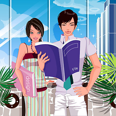 EPS 주간 식물 구름 직업 여자 남자 일러스트 비즈니스 창문 실내 서기 사람 상반신 성인 두명 건물 여름 비즈니스맨 비즈니스우먼 파일 성인만 국내일러스트 자연요소 건축물 계절 모션 내부 직장인 파일형식 벡터