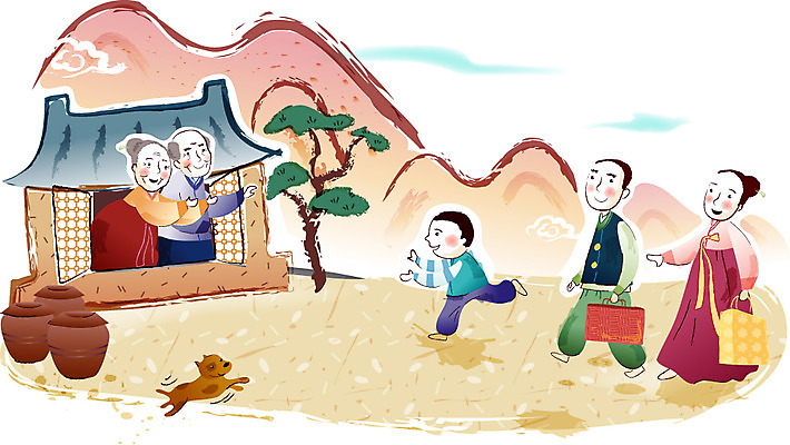 EPS 주간 계절 여자 명절 남자 고건축 일러스트 가족 하늘 산 기와집 사람 여러명 야외 추석 가을 소나무 항아리 강아지 한복 귀성길 국내일러스트 자연요소 나무 한국전통 전통 건축물 기념일 다수 관계 한옥 반려동물 도자기 개 전통의상 파일형식 벡터