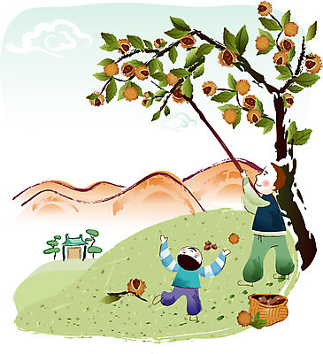 EPS 주간 나무 구름 계절 명절 남자 고건축 일러스트 하늘 산 기와집 사람 야외 두명 바구니 추석 가을 밤 밤송이 한복 언덕 밤나무 남자만 국내일러스트 자연요소 식물 한국전통 전통 건축물 기념일 한옥 견과류 밤_견과류 전통의상 파일형식 벡터