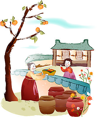 EPS 주간 계절 여자 명절 꽃 고건축 일러스트 감 기와집 사람 야외 두명 담장 바구니 소쿠리 추석 가을 항아리 한복 감나무 코스모스 홍시 여자만 국내일러스트 자연요소 나무 식물 한국전통 전통 건축물 기념일 과일 한옥 도자기 전통의상 파일형식 벡터