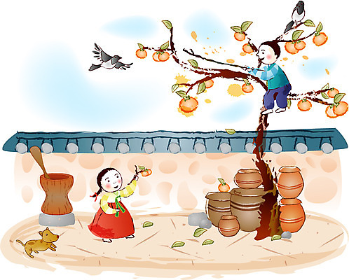 EPS 주간 계절 여자 명절 남자 일러스트 나뭇잎 감 사람 야외 두명 담장 추석 가을 항아리 강아지 한복 감나무 절구 홍시 국내일러스트 자연요소 나무 한국전통 전통 기념일 잎 과일 반려동물 도구 도자기 개 전통의상 파일형식 벡터