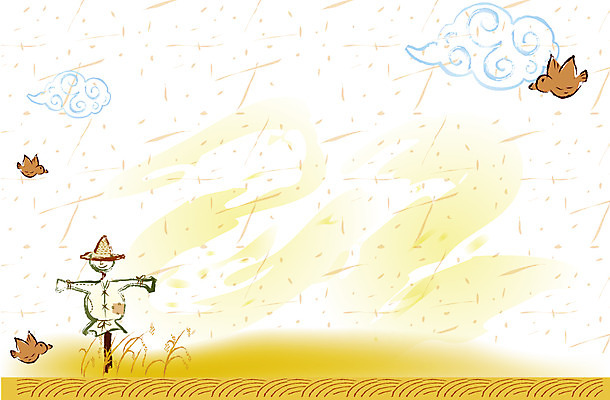 EPS 주간 구름 사계절 계절 명절 백그라운드 밭 일러스트 자연 조류 하늘 한국 논 풍경 사람없음 야외 추석 가을 농촌 시골 허수아비 참새 가을배경 국내일러스트 자연요소 동물 전통 기념일 아시아 농업 생태계 파일형식 벡터 가을_계절