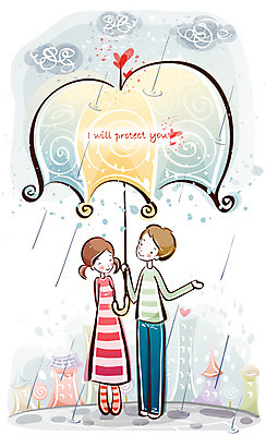 EPS 커플 여자 남자 행복 감정 데이트 일러스트 우산 사랑 사람 20대 두명 10대 도시 비 국내일러스트 자연요소 관계 청소년 날씨 청년 파일형식 벡터