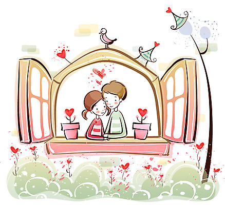 EPS 커플 공공시설 여자 남자 행복 감정 화분 가로등 데이트 일러스트 창문 조류 사랑 사람 20대 두명 10대 국내일러스트 동물 관계 청소년 청년 시설 파일형식 벡터