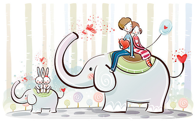 EPS 동물 커플 여자 남자 행복 감정 데이트 일러스트 코끼리 사랑 사람 20대 두명 10대 하트 토끼 풍선 국내일러스트 모양 포유류 관계 청소년 청년 반려동물 파일형식 벡터