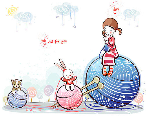 EPS 커플 여자 남자 행복 감정 데이트 일러스트 사랑 사람 20대 두명 10대 토끼 바늘 뜨개질 강아지 실타래 국내일러스트 포유류 관계 청소년 청년 취미 반려동물 도구 개 파일형식 벡터