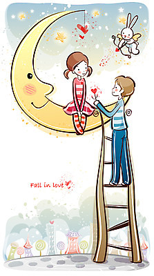 EPS 커플 여자 남자 행복 감정 프로포즈 데이트 일러스트 사다리 사랑 사람 20대 두명 10대 달 사랑의화살 국내일러스트 자연요소 관계 청소년 화살 청년 도구 파일형식 벡터