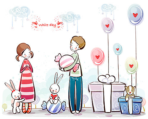 EPS 커플 여자 남자 행복 감정 데이트 일러스트 화이트데이 사탕 사랑 사람 20대 두명 10대 선물상자 토끼 강아지 풍선 국내일러스트 포유류 관계 데이이벤트 청소년 디저트 선물 청년 반려동물 상자 개 파일형식 벡터