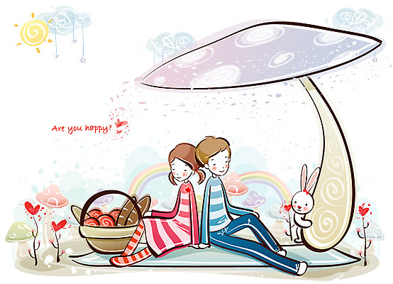 EPS 커플 여자 남자 행복 감정 빵 데이트 과일 일러스트 사랑 사람 20대 두명 10대 소풍 바구니 버섯 토끼 돗자리 국내일러스트 음식 포유류 관계 청소년 청년 반려동물 야외활동 파일형식 벡터