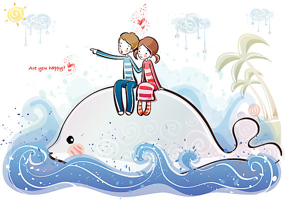 EPS 커플 여자 남자 행복 감정 바다 데이트 일러스트 상상 사랑 사람 20대 두명 10대 야자수 고래 국내일러스트 나무 포유류 관계 청소년 청년 수중동물 파일형식 벡터