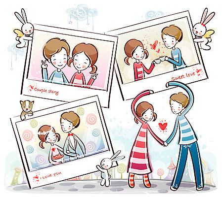 EPS 커플 여자 남자 행복 감정 데이트 일러스트 천사 사랑 사람 20대 두명 10대 하트 토끼 도시 강아지 추억 기념사진 국내일러스트 모양 컨셉 포유류 관계 청소년 청년 반려동물 개 파일형식 벡터