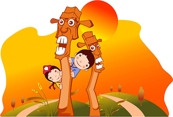 EPS 주간 나무 식물 계절 여자 명절 남자 어린이 일러스트 가족 사람 초원 야외 두명 태양 추석 일몰 가을 풀 한복 언덕 장승 어린이만 국내일러스트 자연요소 한국전통 전통 기념일 관계 노을 전통의상 파일형식 벡터