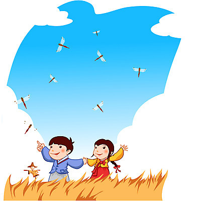 EPS 주간 구름 커플 계절 여자 명절 남자 어린이 일러스트 하늘 사람 초원 야외 두명 추석 가을 농촌 시골 잠자리 한복 허수아비 어린이만 국내일러스트 자연요소 한국전통 전통 기념일 곤충 농업 관계 전통의상 파일형식 벡터