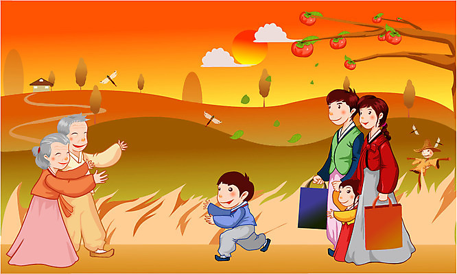 EPS 주간 나무 구름 계절 여자 명절 남자 일러스트 가족 감 선물 사람 초원 여러명 야외 태양 추석 가을 농촌 시골 잠자리 한복 언덕 감나무 허수아비 고향 추석선물 국내일러스트 자연요소 식물 한국전통 전통 기념일 다수 곤충 농업 과일 관계 전통의상 파일형식 벡터 명절선물