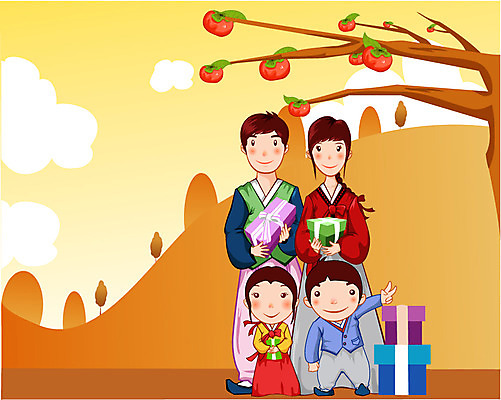 EPS 주간 구름 계절 여자 명절 남자 일러스트 가족 산 감 선물 사람 여러명 야외 추석 가을 농촌 시골 한복 감나무 추석선물 국내일러스트 자연요소 나무 한국전통 전통 기념일 다수 과일 관계 전통의상 파일형식 벡터 명절선물