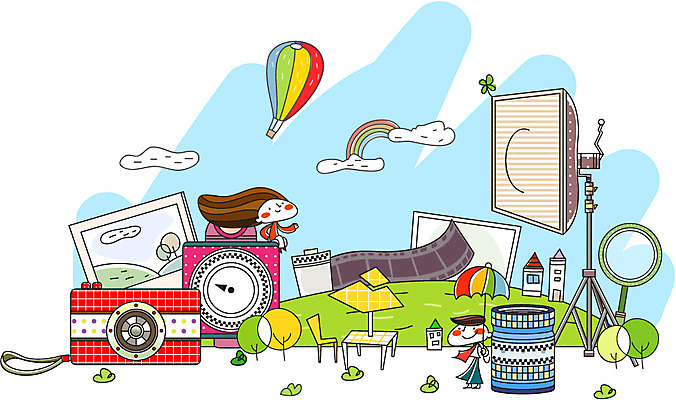 EPS 주간 여자 남자 일러스트 비즈니스 돋보기 조명 주택 사람 야외 두명 카메라 열기구 파라솔 필름 즐거움 폴라로이드사진 노출계 카메라산업 국내일러스트 자연요소 감정 산업 항공교통 건물 전자제품 폴라로이드 파일형식 벡터