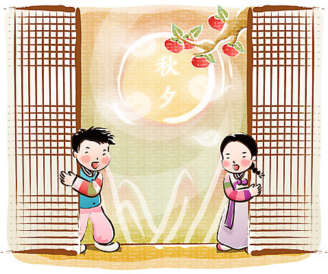 EPS 계절 여자 명절 남자 어린이 일러스트 가족 남매 사람 소녀 소년 두명 문 추석 가을 농촌 시골 한복 감나무 고향 어린이만 국내일러스트 나무 한국전통 전통 기념일 관계 감 전통의상 파일형식 벡터