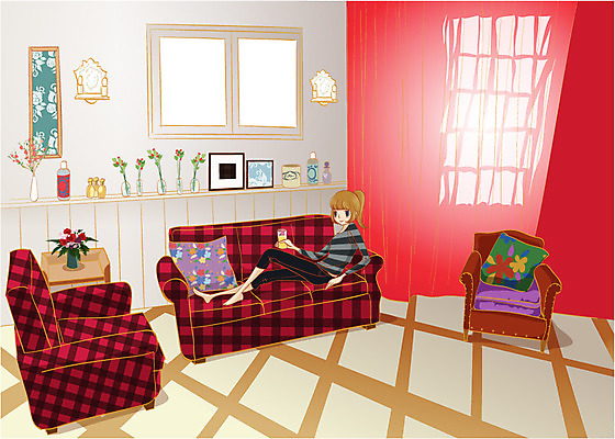 EPS 주간 우먼라이프 여자 액자 거실 의자 일러스트 창문 휴식 실내 한명 사람 20대 성인 인테리어 소파 꽃병 커튼 리빙 여자만 여자한명만 성인여자만 청년만 청년여자만 성인한명만 청년여자한명만 성인여자한명만 성인만 국내일러스트 자연요소 1 라이프스타일 디자인 꽃 가구 컨셉 청년 내부 파일형식 벡터