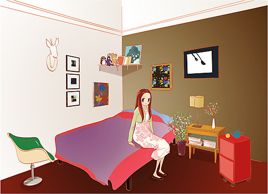 EPS 우먼라이프 여자 가구 액자 의자 일러스트 휴식 실내 한명 사람 20대 성인 인테리어 꽃병 침실 침대 리빙 여자만 여자한명만 성인여자만 청년만 청년여자만 성인한명만 청년여자한명만 성인여자한명만 성인만 국내일러스트 1 라이프스타일 디자인 꽃 생활용품 컨셉 청년 내부 파일형식 벡터