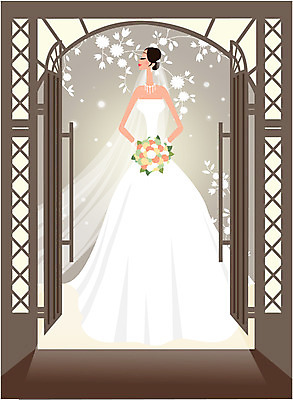 EPS 드레스 여자 꽃 신부 부케 웨딩드레스 결혼 패턴 일러스트 실내 한명 사람 문 입장 여자만 여자한명만 국내일러스트 식물 1 옷 꽃다발 무늬 이벤트 내부 파일형식 벡터