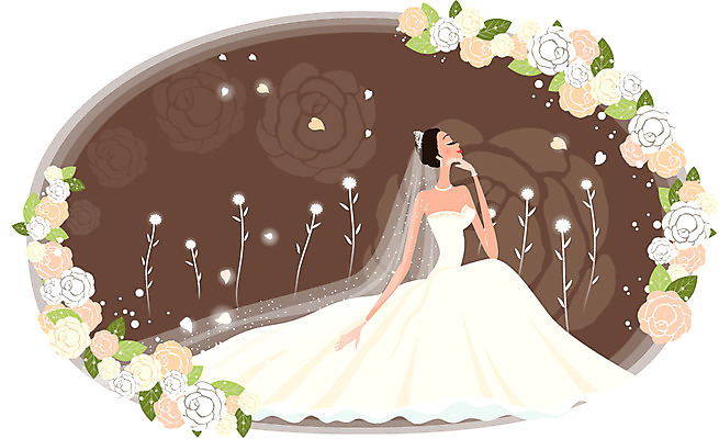 EPS 드레스 여자 꽃잎 신부 웨딩드레스 결혼 일러스트 한명 사람 앉기 장미 여자만 여자한명만 국내일러스트 1 옷 꽃 모션 이벤트 파일형식 벡터