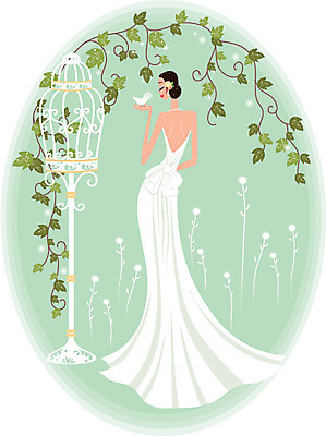 EPS 식물 드레스 여자 꽃 신부 웨딩드레스 결혼 일러스트 조류 한명 사람 덩굴 새장 여자만 여자한명만 국내일러스트 동물 1 옷 이벤트 케이지 파일형식 벡터
