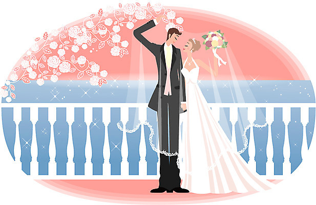 EPS 주간 커플 드레스 여자 남자 행복 바다 부케 웨딩드레스 결혼 일러스트 면사포 사랑 사람 정장 턱시도 야외 두명 울타리 장미 발코니 국내일러스트 자연요소 옷 꽃 감정 꽃다발 관계 이벤트 담장 결혼소품 파일형식 벡터