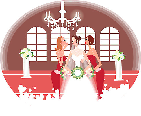 EPS 드레스 여자 꽃 신부 부케 웨딩드레스 결혼 일러스트 창문 실내 사람 장식 세명 하트 샹들리에 들러리 여자만 국내일러스트 모양 식물 옷 꽃다발 조명 이벤트 내부 하객 파일형식 벡터