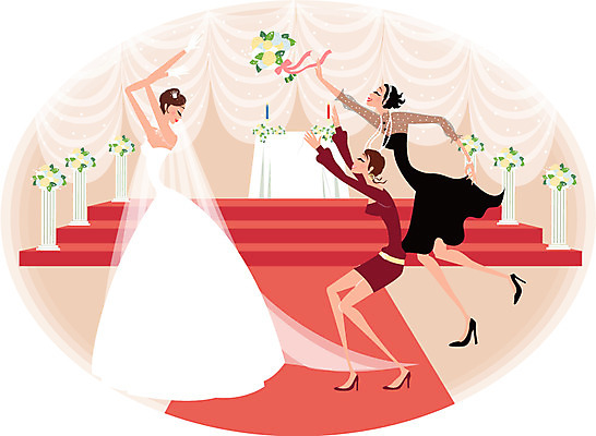 EPS 드레스 여자 신부 부케 웨딩드레스 결혼 일러스트 실내 사람 세명 던지기 들러리 레드카펫 예식장 여자만 국내일러스트 옷 꽃다발 모션 이벤트 내부 공간 하객 파일형식 벡터