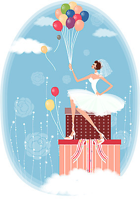 EPS 주간 구름 드레스 여자 신부 웨딩드레스 결혼 일러스트 하늘 선물 한명 사람 선물상자 상자 장미 풍선 여자만 여자한명만 국내일러스트 자연요소 1 옷 꽃 이벤트 파일형식 벡터