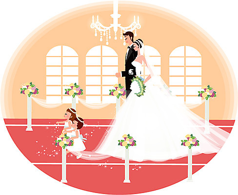 EPS 드레스 여자 남자 꽃 어린이 부케 웨딩드레스 결혼 일러스트 창문 실내 사람 정장 턱시도 두명 장식 장미 꽃바구니 샹들리에 들러리 신랑신부 어린이만 국내일러스트 식물 옷 신부_웨딩 꽃다발 신랑 조명 이벤트 내부 바구니 하객 파일형식 벡터