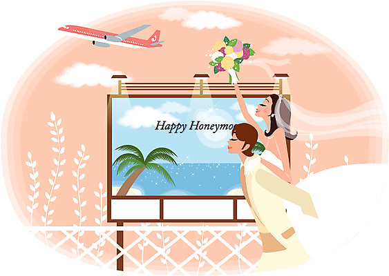 EPS 구름 드레스 여자 남자 바다 부케 여행 웨딩드레스 결혼 일러스트 하늘 비행기 사람 정장 턱시도 두명 관광지 야자수 장미 신혼여행 전광판 신랑신부 국내일러스트 자연요소 나무 옷 꽃 신부_웨딩 꽃다발 신랑 항공교통 대중교통 이벤트 파일형식 벡터