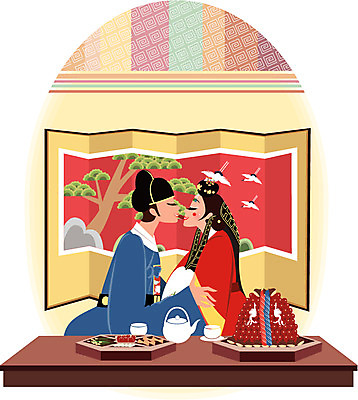 EPS 여자 남자 신부 신랑 결혼 일러스트 주전자 잔 실내 사람 두명 전통의상 한복 전통혼례 대추 병풍 폐백 사모관대 폐백음식 활옷 국내일러스트 한국전통 전통 식기 주방용품 이벤트 내부 전통음식 전통의례 혼례복 파일형식 벡터