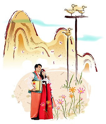 주간 전신 PSD 편집이미지 한국전통 부부 여자 명절 남자 행복 산 선물 서기 미소 웃음 사람 야외 두명 옆모습 추석 화목 가을 장대 한복 디지털합성 코스모스 합성 고추잠자리 고향 귀향 목기러기 추석선물 이미지편집 자연요소 전통 커플 계절 기념일 꽃 감정 뷰포인트 컨셉 모션 한국 표정 잠자리 전통의상 파일형식 명절선물