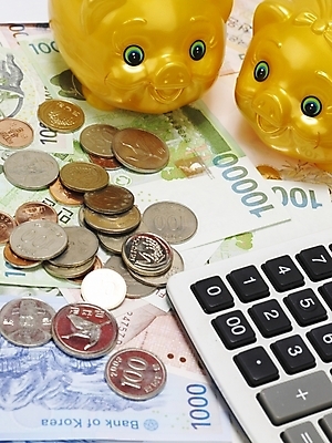 포토 JPG 스튜디오촬영 지폐 돈 실내 근접촬영 사람없음 금융 경제 동전 돼지저금통 계산기 오브젝트 회계 국내포토 뷰포인트 문구용품 내부 장비 저금통 재산 파일형식