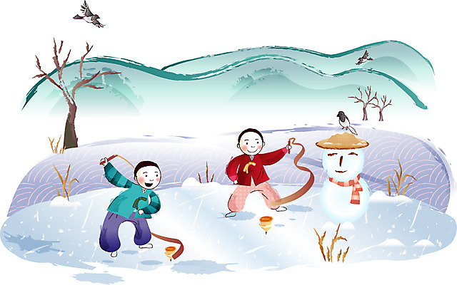 EPS 나무 한국전통 명절 남자 어린이 일러스트 눈사람 새해 사람 야외 두명 설날 한복 까치 팽이 팽이치기 남자만 어린이만 소년만 국내일러스트 식물 전통 기념일 조류 한국 놀이용품 전통놀이 전통의상 파일형식 벡터