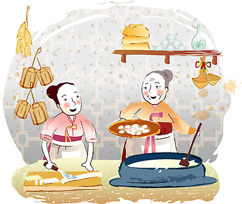 EPS 한국전통 그릇 여자 명절 일러스트 새해 선반 실내 옥수수 사람 두명 설날 주방 가마솥 한복 겨울음식 떡국 복조리 호리병 메주 가래떡 여자만 국내일러스트 전통 식기 기념일 한식 음식 가구 겨울 병_용기 곡류 떡 전통소품 한국 내부 전통음식 솥 전통의상 파일형식 벡터