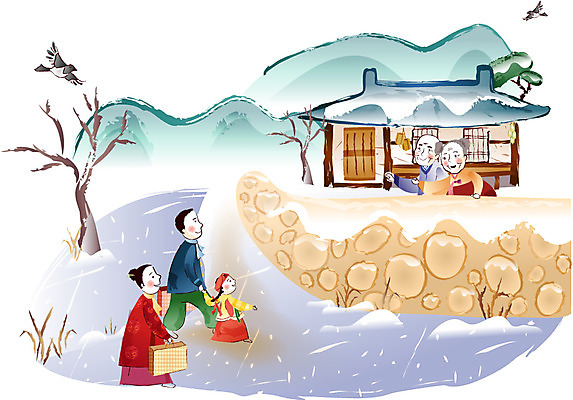 EPS 한국전통 여자 명절 남자 고건축 일러스트 가족 새해 산 기와집 사람 여러명 야외 설날 소나무 한복 까치 귀성길 국내일러스트 나무 전통 건축물 기념일 다수 관계 조류 한옥 한국 전통의상 파일형식 벡터